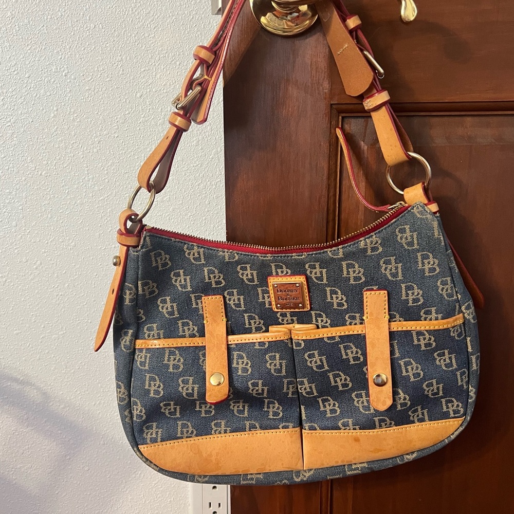 Dooney & Bourke Blue and Tan Shoulder Bag with Elegant Design